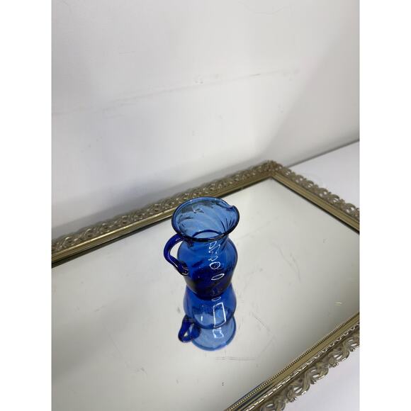 Hand Blown Deep Cobalt Blue Small Pitcher Creamer, Vintage Mexican Avalos - Picture 7 of 10